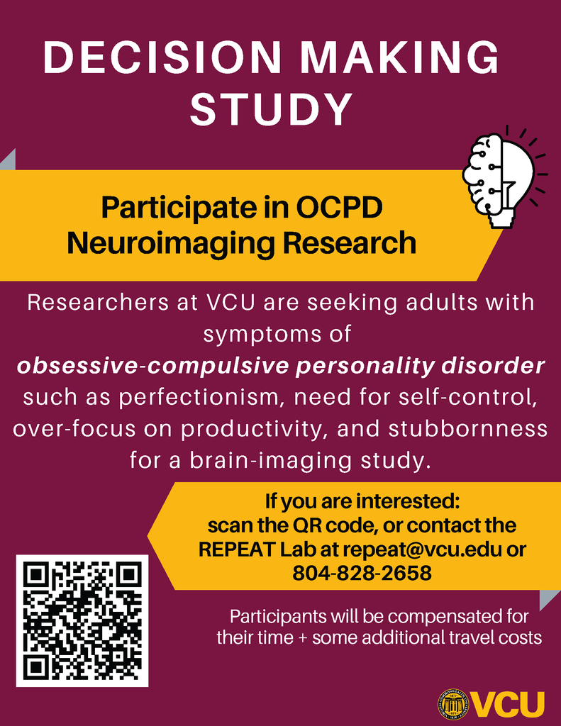 VCU REPEAT Lab | Decision-Making Study OCPD Flyer 1 6.1.2026 Virginia Commonwealth University Decision Making Study for OCPD
